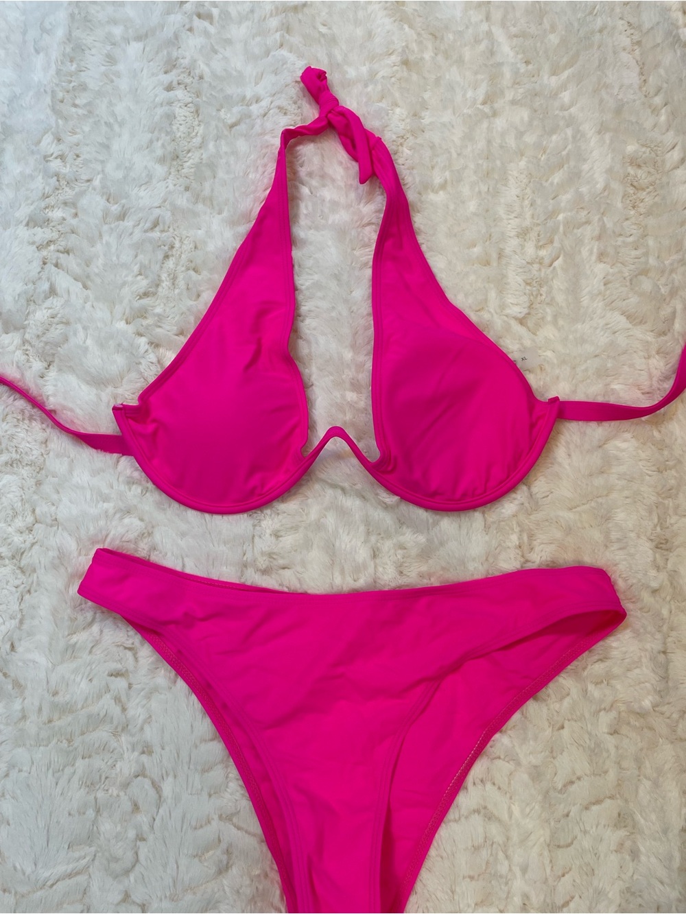 Source Unknown Vibrant Fuchsia Halter Bikini Set